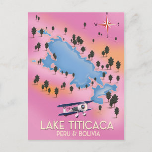 Postale Lac Titicaca, Pérou, Bolivie carte du lac art voya