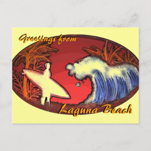 Postale Laguna Beach California surfer art accueil carte p