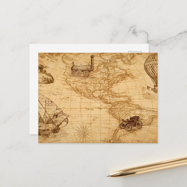 Postale L'ancienne carte des Etats-Unis (Devant/Arrière en situation)