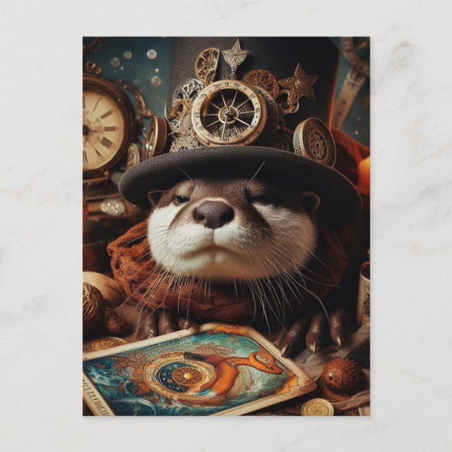 Postale Lecteur de carte Tarot Otter Steampunk Imaginaire (Devant)