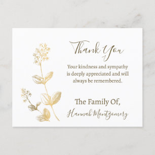 Postale Ligne d'or Carte de remerciements de sympathie flo
