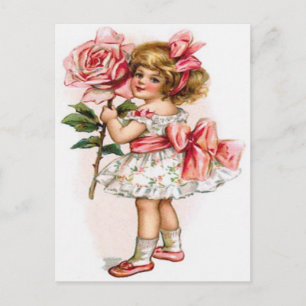 Postale Little Girl Floral Robe Rose Carte de fête des mèr