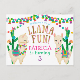 Postale Llama, Carte d'invitation pour anniversaire Fiesta