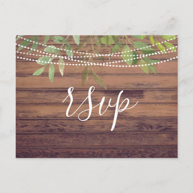 Postale Lumières rustiques Verdure Mariage RSVP carte post (Devant)