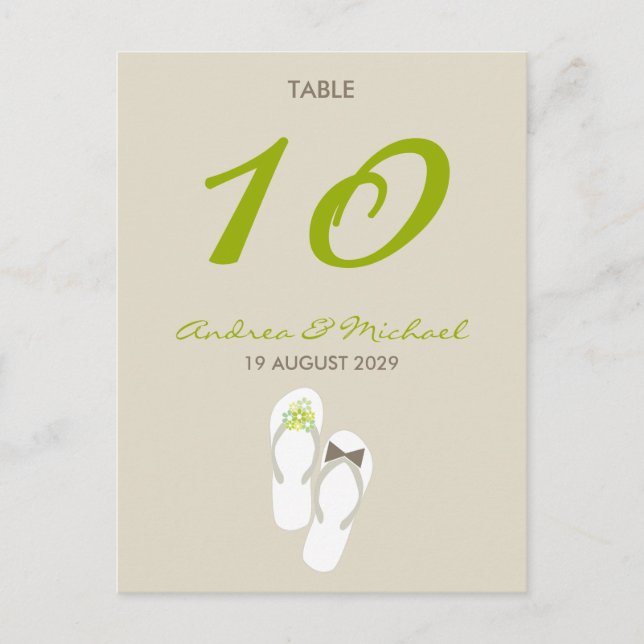 Postale M. & Mme Flip Flops Mariage Carte de numéro de tab (Devant)