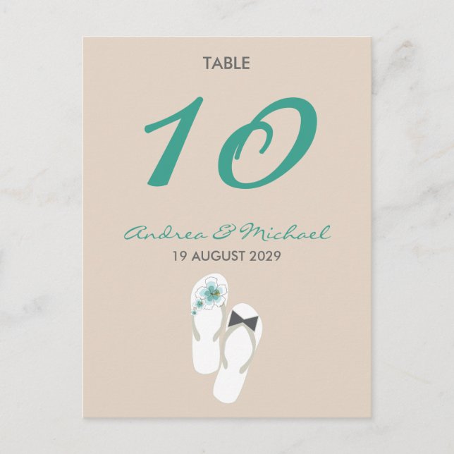 Postale M. & Mme Flip Flops Mariage Carte de numéro de tab (Devant)