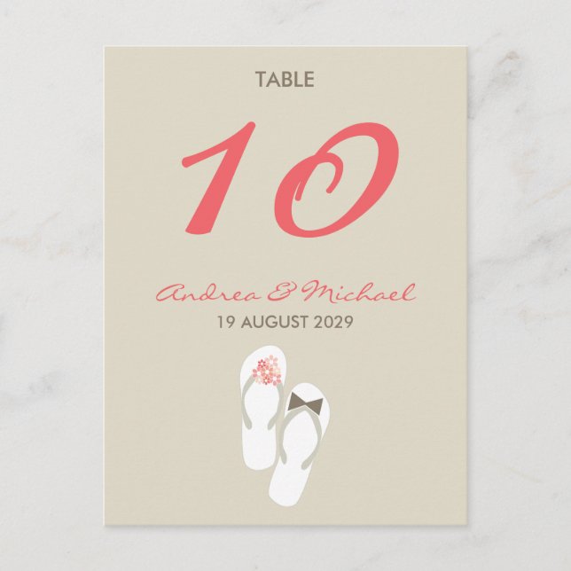 Postale M. & Mme Flip Flops Mariage Carte de numéro de tab (Devant)