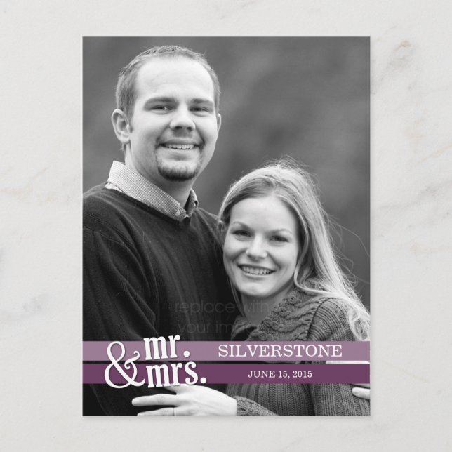 Postale M. & Mme Mariage Carte de remerciements - Plum (Devant)