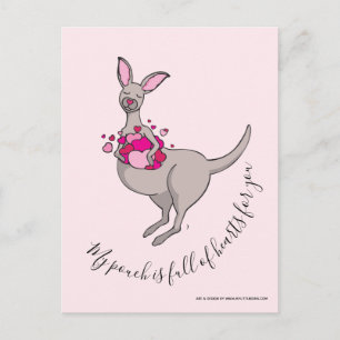 Postale Ma poche est pleine d'amour kangourou carte plate