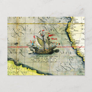 Postale Magellans navire Victoria, Antique Carte Océan Pac