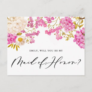 Postale Magenta Hydrangeas, femme d'honneur Carte de propo
