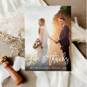 Postale mariage de script blanc merci carte photo