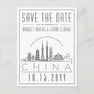 Postale Mariage en Chine   Ligne d'horizon stylisée, carte