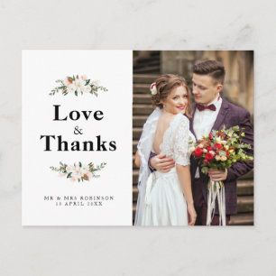 Postale mariage floral magnolia merci carte photo