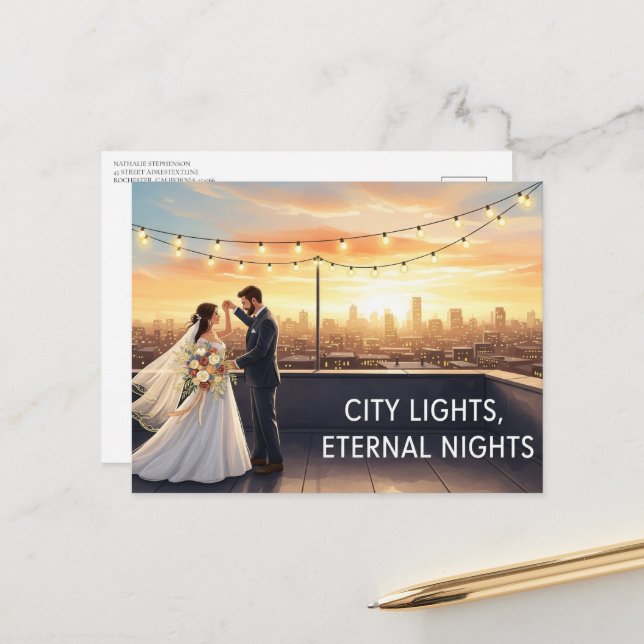 Postale Mariage moderne élégant Enregistrer la carte posta (Devant/Arrière en situation)
