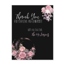 Mariage rose gothique Floral Merci de carte postal