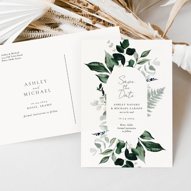 Postale Mariage vert rustique Enregistrer la date Carte po (Créateur téléchargé)