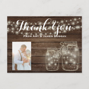 Postale Merci Carte photo Rustique Mariage Mason Jars
