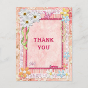 Postale Merci, fleurs et papillons carte artisanale
