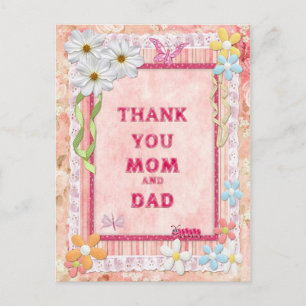 Postale Merci maman et papa, carte d'artisanat des fleurs