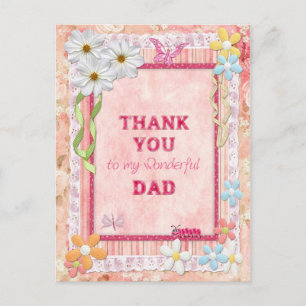 Postale Merci papa, fleurs et papillons carte artisanale