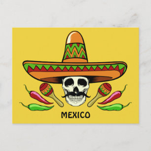 Postale Mexique Crâne personnalisé texte et couleur carte 