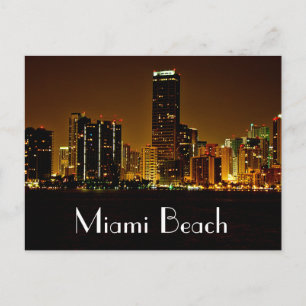 Postale Miami Beach Florida Carte de la nuit Skyline