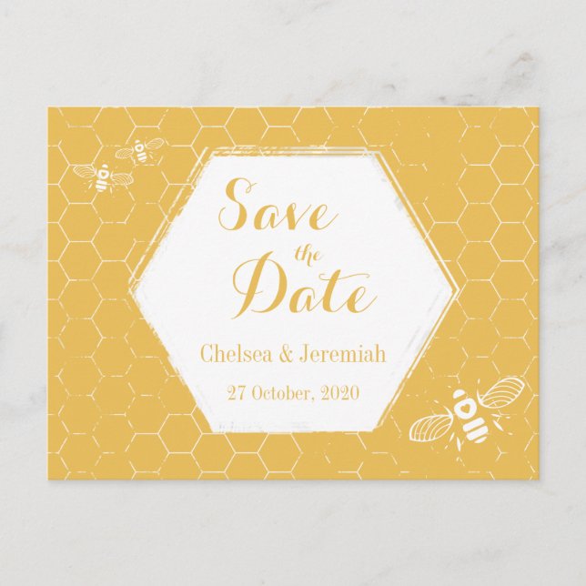 Postale Miel Bee Jaune Motif Enregistrer la date Carte pos (Devant)