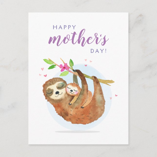 Postale Mignonne Sloth Maman Bébé Bonne carte de fête des  (Devant)