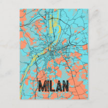 Milan Italie Europe Plan de la ville Carte Turquoi