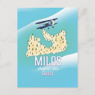 Postale Milos, île grecque Carte de voyage poster art.