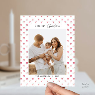 Postale Moderne carte de Noël avec motif de ruban rouge po