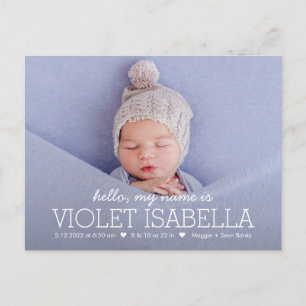 Postale Mon nom Simple Baby Faire-part de naissance Carte 