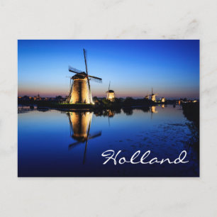 Postale Moulins à vent à Blue Hour en Hollande carte posta