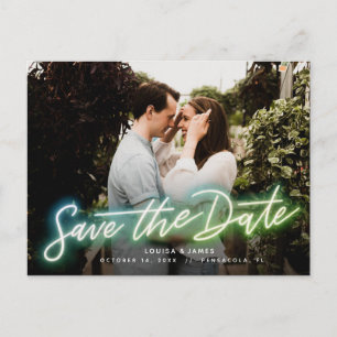 Postale Neon photo horizontale Enregistrer la date carte p