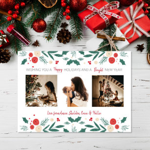 Postale Noël Vacances baie de lierre 3 Photos Carte