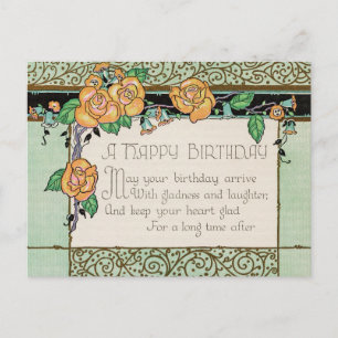 Postale Orange Fleurs Art Déco riming Poème Carte Annivers