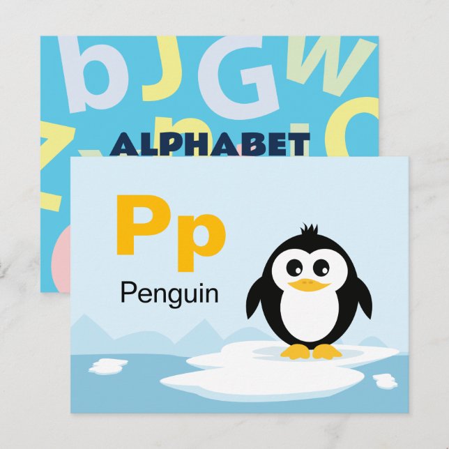 Postale P est pour Penguin - Carte Flash Alphabet (Devant / Derrière)