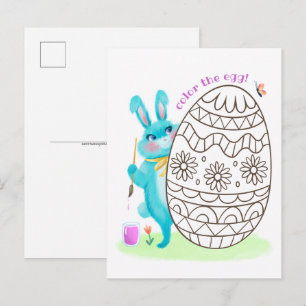Postale Page de coloration de lapin bleu de Pâques Carte p