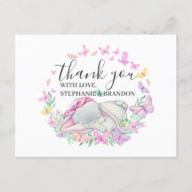 Papillons rose éléphant Carte de remerciements