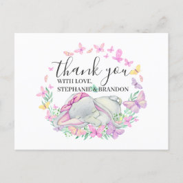 Postale Papillons rose éléphant Carte de remerciements