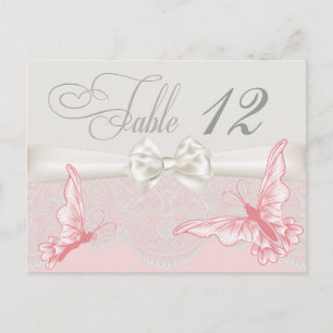 Postale Papillons roses et ivoire et carte de table en den