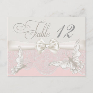Postale Papillons roses et ivoire et carte de table en den