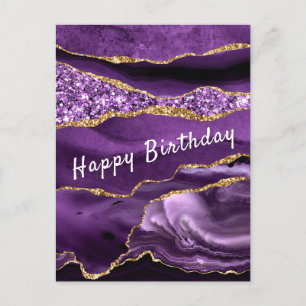 Postale Parties scintillant d'or violet Carte d'anniversai