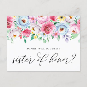 Postale Pastel Flowers Serez-vous ma carte Soeur d'honneur