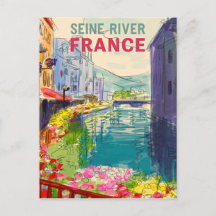 Postale Peinture à l'aquarelle Seine Rivière France Carte 