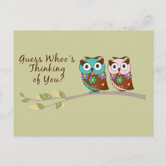 Postale Penser à la carte de hibou de qui