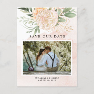 Postale Peony and Gold Flowers Enregistrer la date Carte p