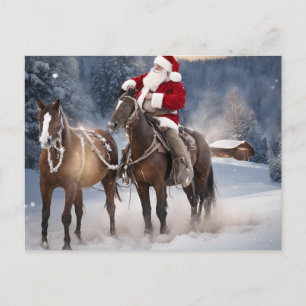 Postale Père Noël à cheval Carte de Noël Western