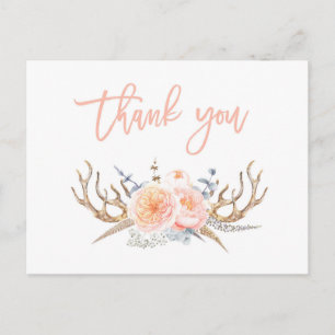 Postale plumes de bois carte de remerciements, baby shower